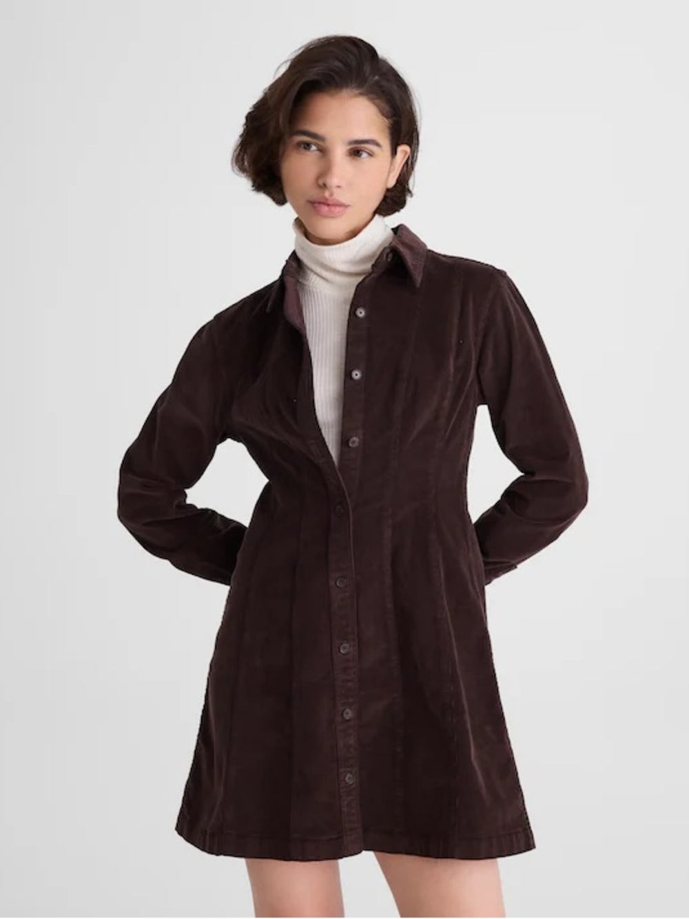 Madewell Seamed Button-Up Mini Dress in Corduroy brown NY264 Size 2 NWT